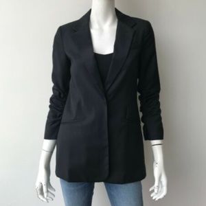 Central Park West 3/4 Sleeve blazer ruched sleeves Black